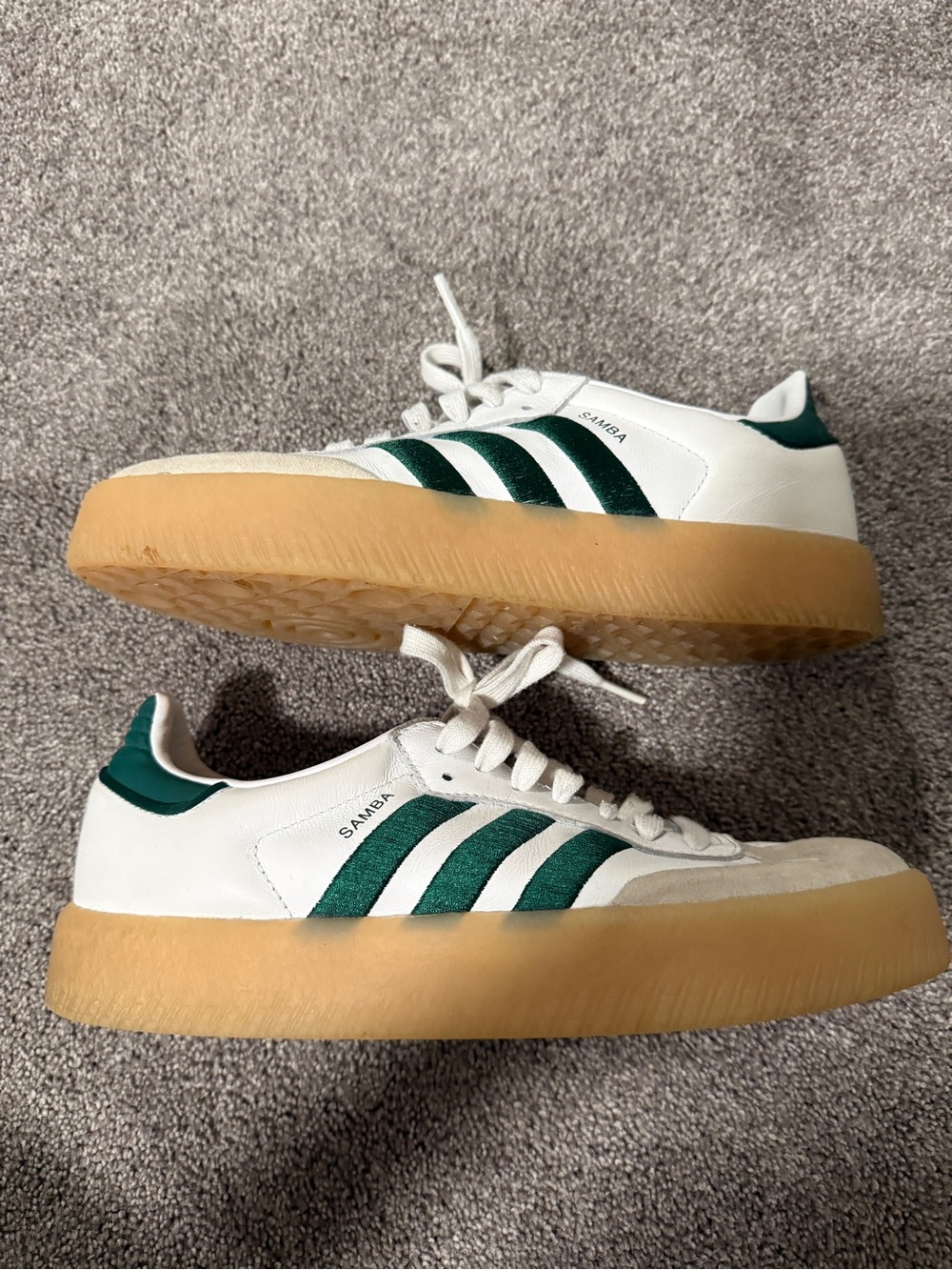 adidas White and Green Samba with Gum Sole